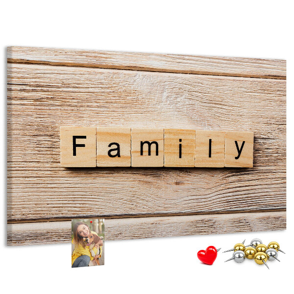 Tableau affichage liège Famille sur fond de planche en bois