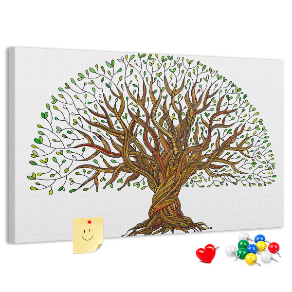 Tableau en liège Branches d'arbre entrelacées de feuilles