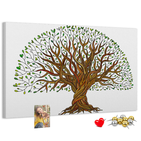 Tableau en liège Branches d'arbre entrelacées de feuilles