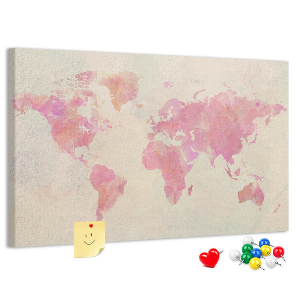 Tableau affichage liège Carte du monde pastel style aquarelle