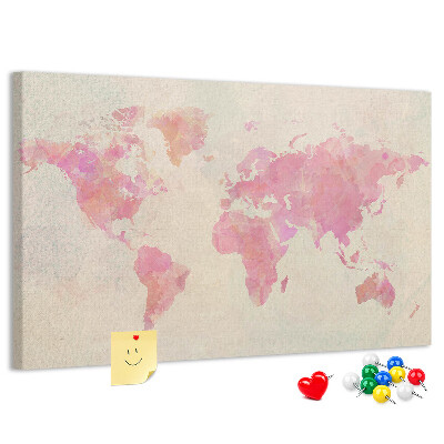 Tableau affichage liège Carte du monde pastel style aquarelle