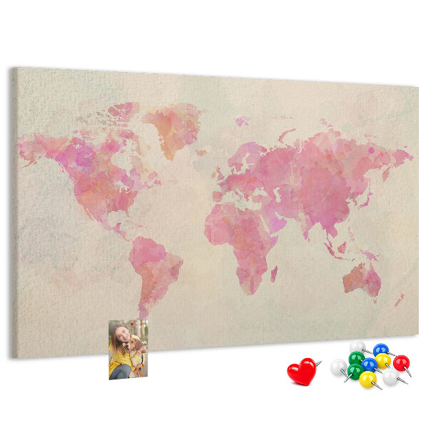 Tableau affichage liège Carte du monde pastel style aquarelle