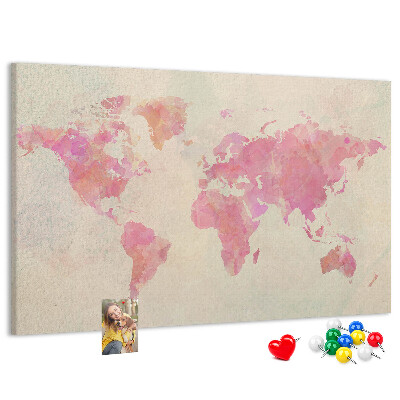 Tableau affichage liège Carte du monde pastel style aquarelle