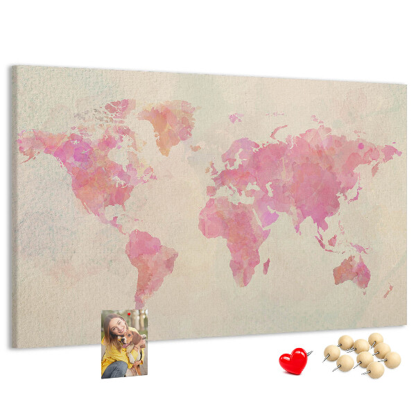 Tableau affichage liège Carte du monde pastel style aquarelle