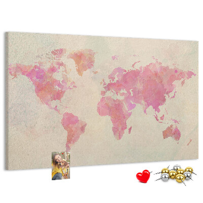 Tableau affichage liège Carte du monde pastel style aquarelle