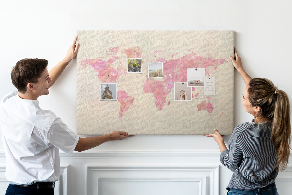 Tableau affichage liège Carte du monde pastel style aquarelle