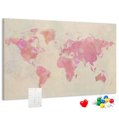 Tableau affichage liège Carte du monde pastel style aquarelle