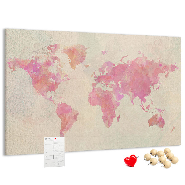 Tableau affichage liège Carte du monde pastel style aquarelle
