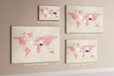 Tableau affichage liège Carte du monde pastel style aquarelle