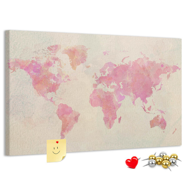 Tableau affichage liège Carte du monde pastel style aquarelle