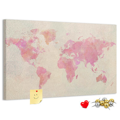 Tableau affichage liège Carte du monde pastel style aquarelle