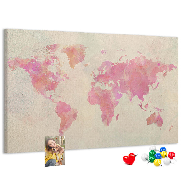 Tableau affichage liège Carte du monde pastel style aquarelle