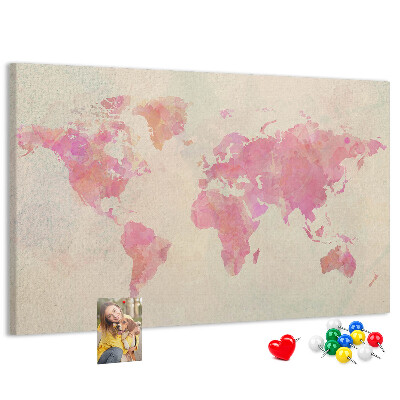 Tableau affichage liège Carte du monde pastel style aquarelle