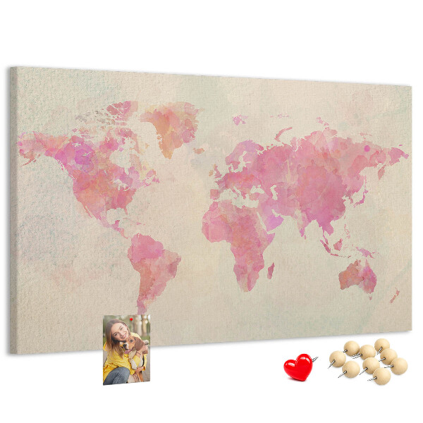 Tableau affichage liège Carte du monde pastel style aquarelle
