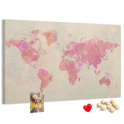 Tableau affichage liège Carte du monde pastel style aquarelle