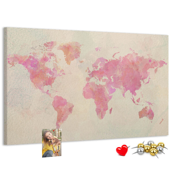 Tableau affichage liège Carte du monde pastel style aquarelle