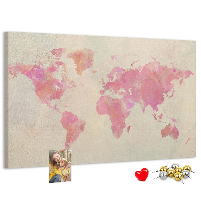 Tableau affichage liège Carte du monde pastel style aquarelle