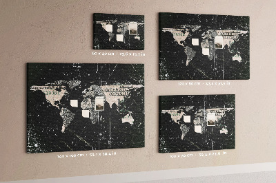 Tableau en liège Une carte du monde sur un billet d'un dollar en arrière-plan