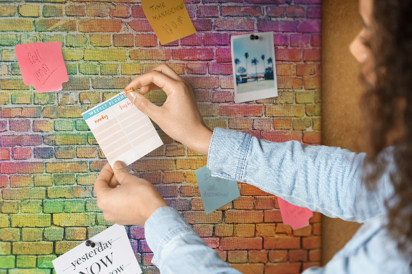 Tableau affichage liège Mur de briques colorées dans un arc-en-ciel