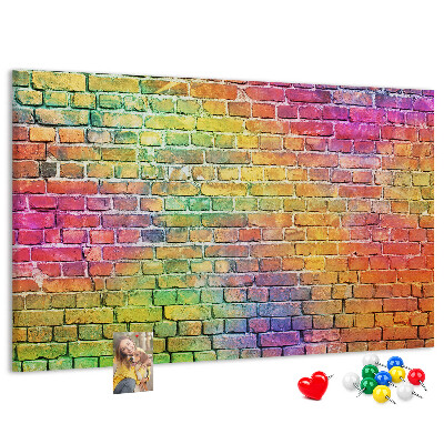 Tableau affichage liège Mur de briques colorées dans un arc-en-ciel
