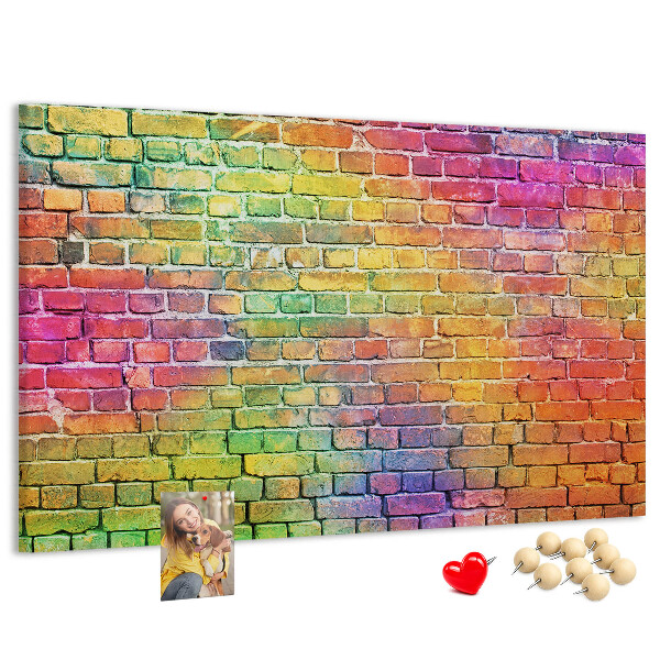 Tableau affichage liège Mur de briques colorées dans un arc-en-ciel