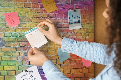 Tableau affichage liège Mur de briques colorées dans un arc-en-ciel
