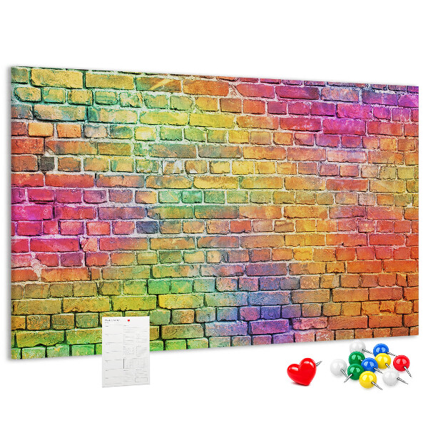 Tableau affichage liège Mur de briques colorées dans un arc-en-ciel