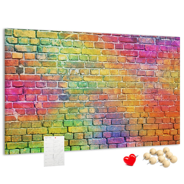 Tableau affichage liège Mur de briques colorées dans un arc-en-ciel