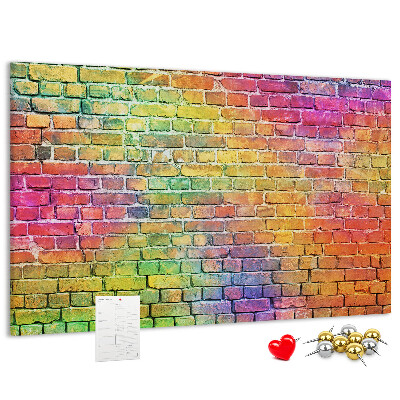 Tableau affichage liège Mur de briques colorées dans un arc-en-ciel