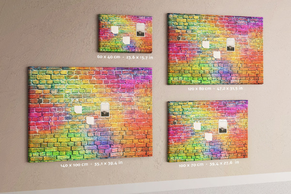 Tableau affichage liège Mur de briques colorées dans un arc-en-ciel