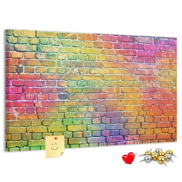 Tableau affichage liège Mur de briques colorées dans un arc-en-ciel