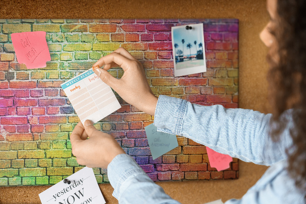 Tableau affichage liège Mur de briques colorées dans un arc-en-ciel