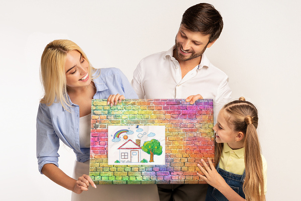 Tableau affichage liège Mur de briques colorées dans un arc-en-ciel