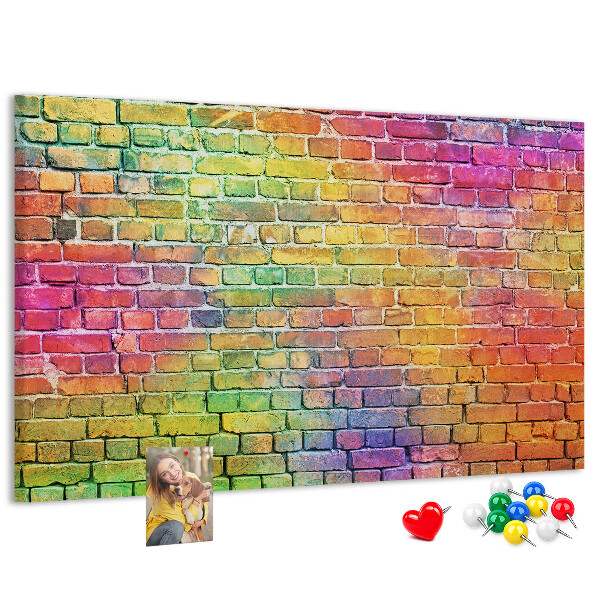 Tableau affichage liège Mur de briques colorées dans un arc-en-ciel