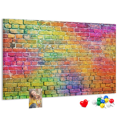 Tableau affichage liège Mur de briques colorées dans un arc-en-ciel