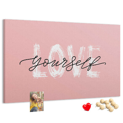 Tableau affichage liège L'amour de soi sur fond rose