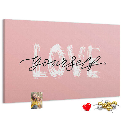 Tableau affichage liège L'amour de soi sur fond rose