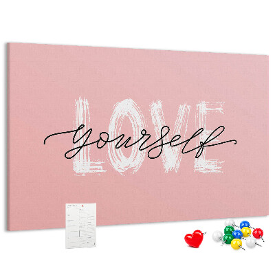 Tableau affichage liège L'amour de soi sur fond rose