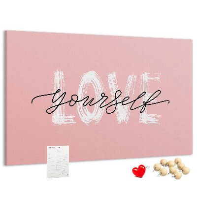 Tableau affichage liège L'amour de soi sur fond rose