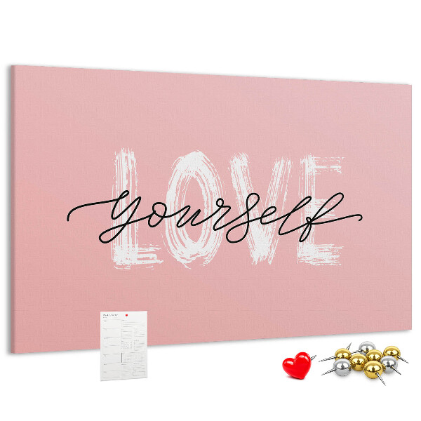 Tableau affichage liège L'amour de soi sur fond rose