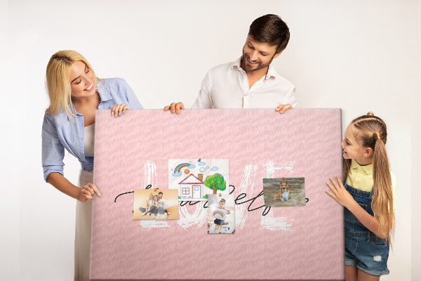 Tableau affichage liège L'amour de soi sur fond rose