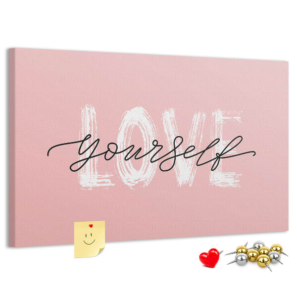 Tableau affichage liège L'amour de soi sur fond rose