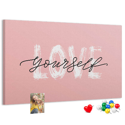 Tableau affichage liège L'amour de soi sur fond rose