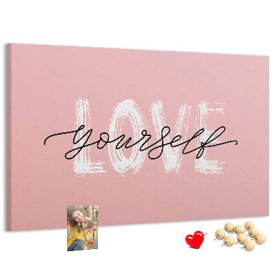 Tableau affichage liège L'amour de soi sur fond rose
