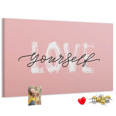 Tableau affichage liège L'amour de soi sur fond rose
