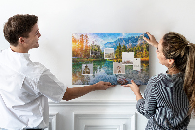 Tableau de liège Un paysage montagneux pittoresque avec un lac