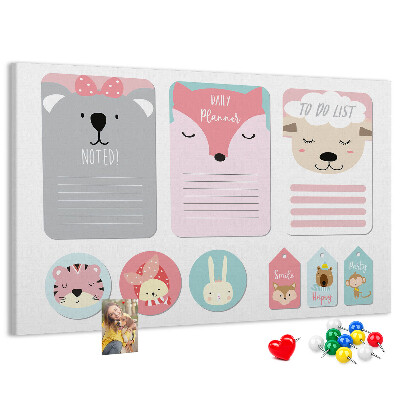 Tableau de liège Des notes colorées avec des animaux mignons