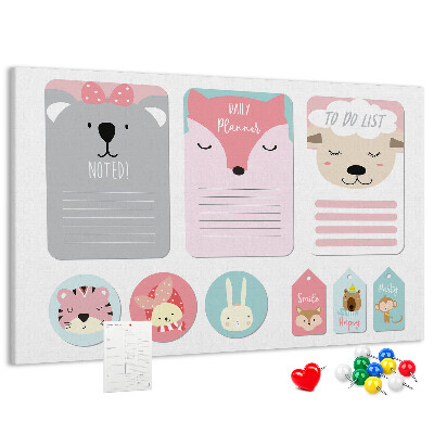 Tableau de liège Des notes colorées avec des animaux mignons