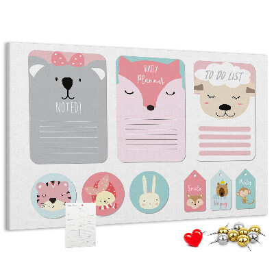 Tableau de liège Des notes colorées avec des animaux mignons