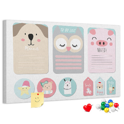Tableau en liège Cahiers colorés avec des animaux mignons